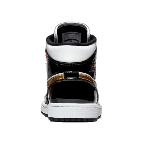 کتونی جردن 1 مید پتنت بلک وایت گلد Jordan 1 Mid Patent Black White GOLD - تصویر 3
