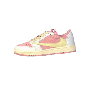کتونی مدل ایر جردن 1 ترویس اسکات صورتی شایپینگ Jordan 1 Travis Scott X Low shy Pink