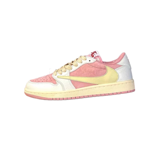 کتونی مدل ایر جردن 1 ترویس اسکات صورتی شایپینگ Jordan 1 Travis Scott X Low shy Pink