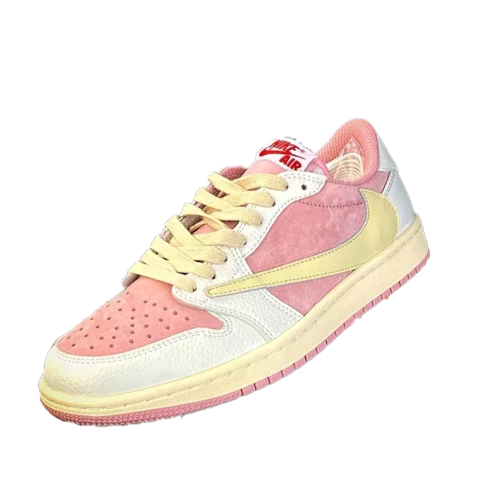 کتونی مدل ایر جردن 1 ترویس اسکات صورتی شایپینگ Jordan 1 Travis Scott X Low shy Pink - تصویر 4