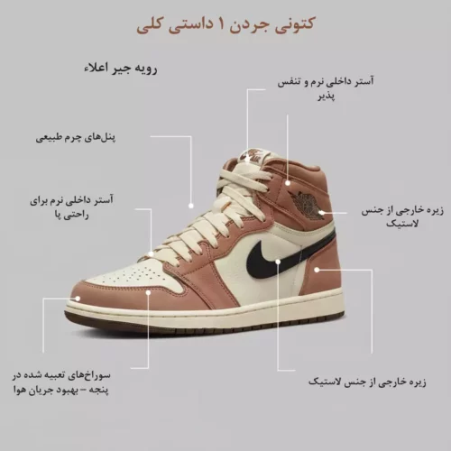 اینفوگراف مشخصات و ویژگی های کتونی جردن 1 داستی کلی