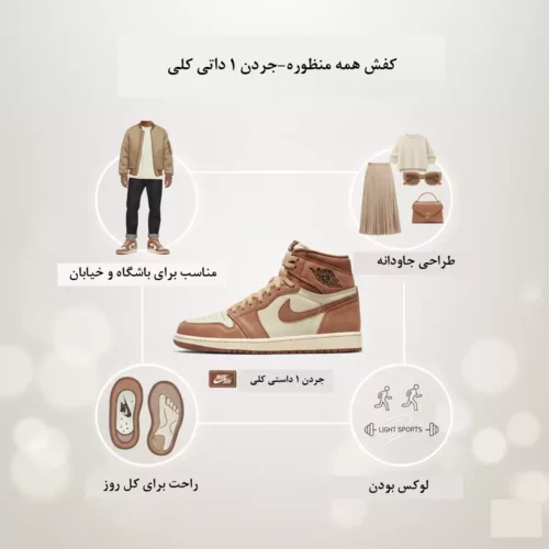 اینفوگراف کفش همه کاره به نام کتونی جردن 1 داستی کلی