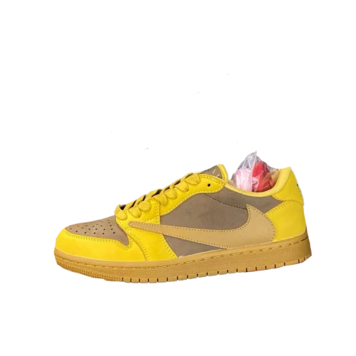 کتونی جردن 1 دارک موکا خردلی Jordan 1 Travis Scott x dark mocha custom Low OG