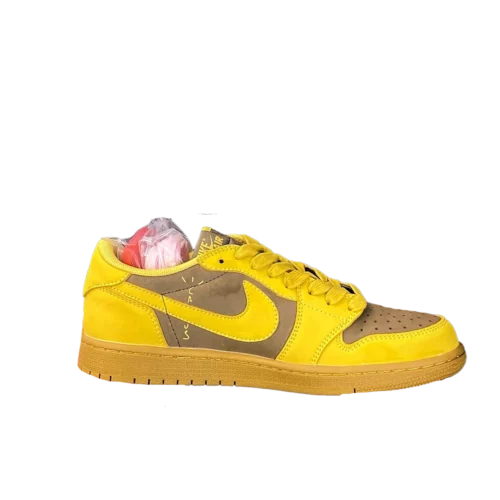 کتونی جردن 1 دارک موکا خردلی Jordan 1 Travis Scott x dark mocha custom Low OG - تصویر 2