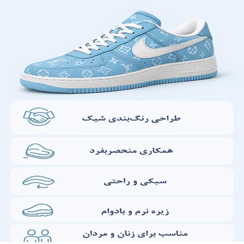اینفوگرافی ویژگی های کتونی نایک ایرفورس لویی آبی